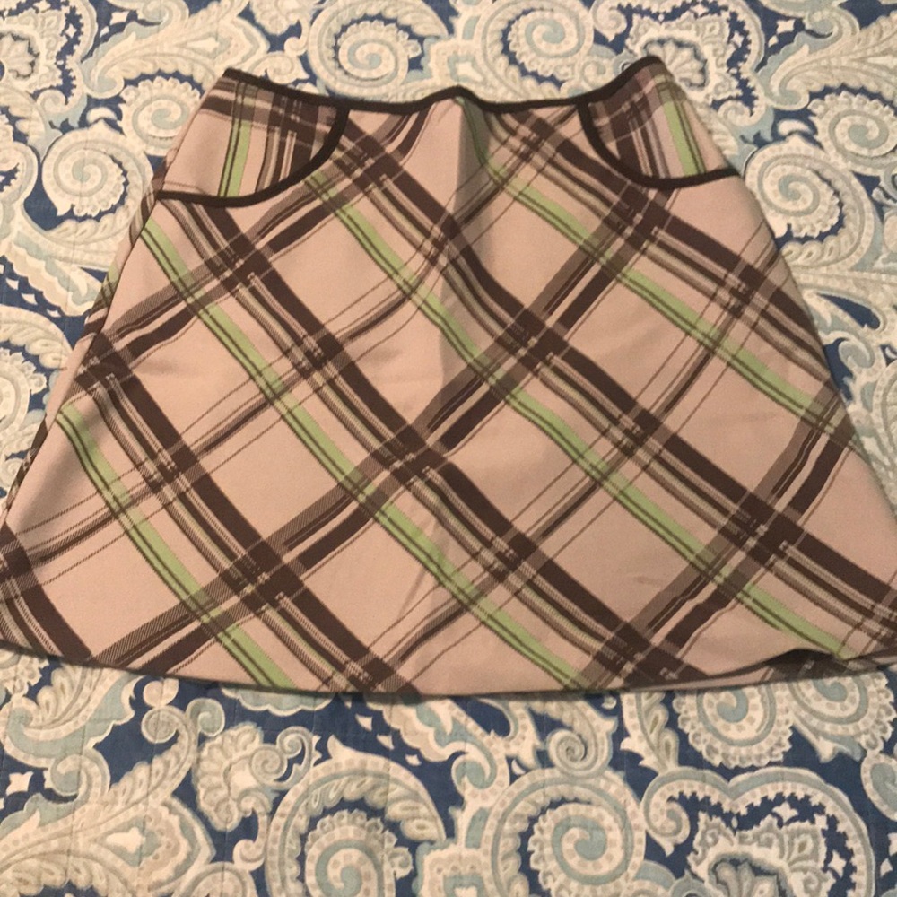Woman’s Express Plaid Brown, Tan, Lime Green Skirt